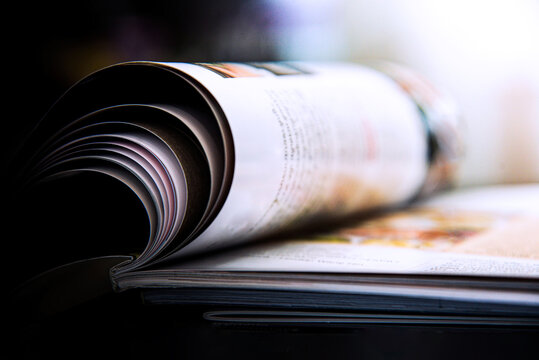 stack of magazines open in library  of university