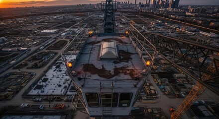 Crane's Eye View: A Vertiginous Sunset Over a Vast Urban Construction Zone