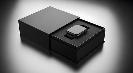 Elegant Black Smartwatch in Luxury Box: Premium Gift Concept