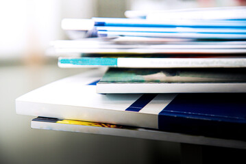 stack of documents in library