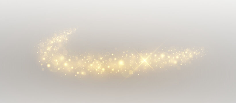 Shining particle trail with sparkling dust and glistering flow of silver and gold. Elegant decoration bursts in a glowing, luxurious spray.