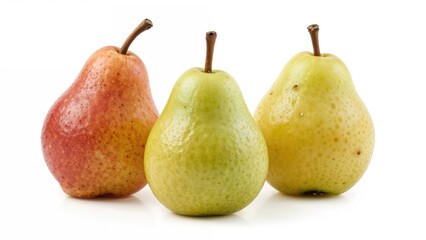 Fresh pears set on a clean white surface with full focus