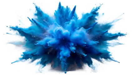 Blue powder explosion isolated on transparent background
