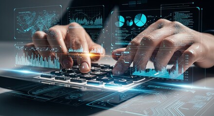 Modern Business Data Analysis with Calculator and Digital Interface
