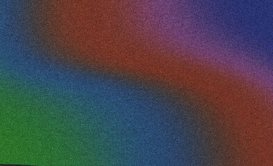 Abstract glowing blur with noise texture on pink green blue and red grainy gradient background, smooth wave layout