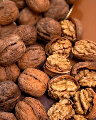 Whole and Shelled Walnuts Closeup - Healthy Organic Nuts