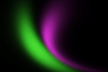 Abstract grainy background with purple green glow on black, blurred gradient wave, modern poster cover layout