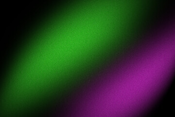 Blurred grainy black background with glowing purple green gradient wave, abstract shape for digital design