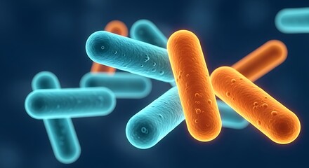 A microscopic view of bacteria cells, showcasing their rodlike shape and vibrant colors in a detailed study