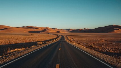Naklejka premium Vacant street running through arid desert hills with space for writing