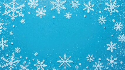 Festive holiday card design with snowflakes on a cool blue backdrop