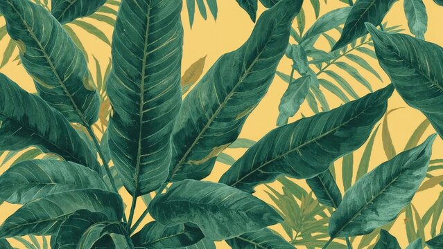 Tropical green leaf themed exotic wall decor