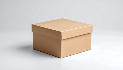 Brown Cardboard Box with Lid on White Background, Packing and Delivery Concept