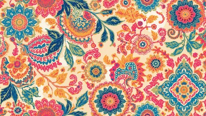 Colorful ethnic floral pattern repeated for electronic fabric design on an attractive base