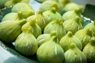 Fresh Green Figs Close-Up on Market Display