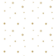 Simple seamless pattern with golden snowflakes fall slowly. Christmas winter backgrounds.