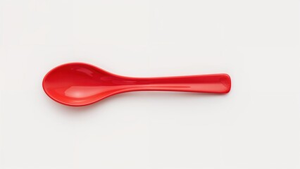Red Chinese soup spoon in isolation on a white background, viewed from above