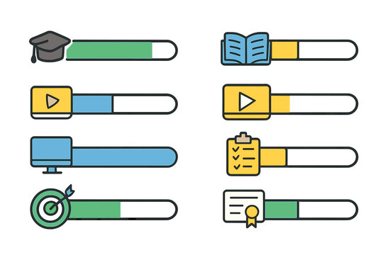 Progress indicators for various educational activities displayed in a colorful format