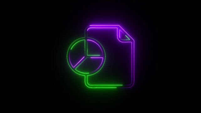 Neon Data Report Icon with Document Outline Representing Analytics, Statistics, and Business Reports on Dark Background.