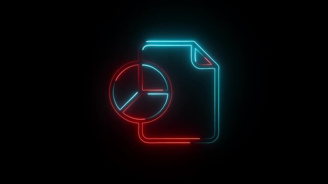 Neon Data Report Icon with Document Outline Representing Analytics, Statistics, and Business Reports on Dark Background.