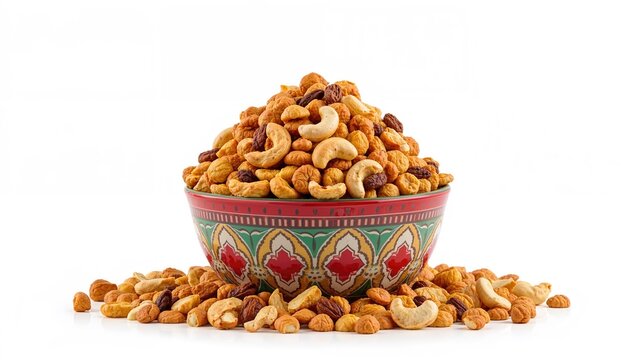 Mixed farsan snack displayed in a bright bowl against a clean white backdrop.