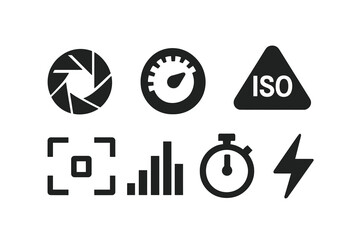 Camera settings icons showcasing essential photography concepts in a minimalist design