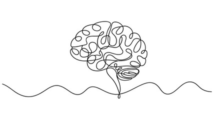 Minimalist One Line Brain Illustration Continuous Line Drawing