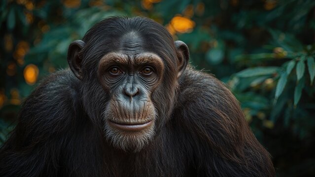 Close-up of a chimpanzee showing an intriguing facial expression in the wild