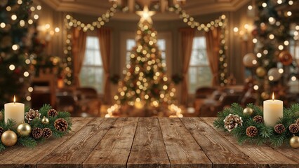 Seasonal ornamentation set against a wooden backdrop