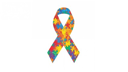 Observe Autism Awareness and Pride Day with a striking Puzzle Pattern Ribbon against a simple white setting.
