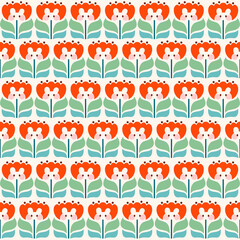 Cute Kawaii Printable Seamless Pattern, Flower with Bunny, Digital Paper PNG Illustration for Small Business