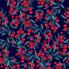 Cute Kawaii Printable Seamless Pattern, Red Fruit with Leaf, Digital Paper PNG Illustration for Small Business
