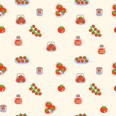 Cute Kawaii Printable Seamless Pattern, Tomato Fruit Farm Jam, Digital Paper PNG Illustration for Small Business