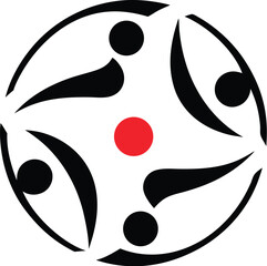 Circular Emblem with Four Black Figures and a Red Center on White logo symbol  EPS file download