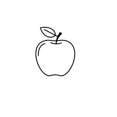 Minimal Black and White Apple Icon Vector – Simple Line Fruit Illustration for Food and Health Designs