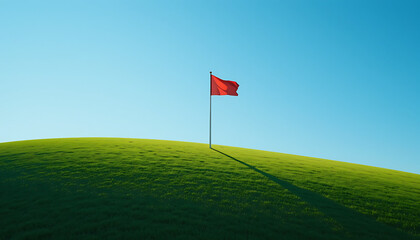 Red Flag on Green Hill: Vibrant Landscape Photography "Golf"