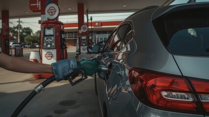 Fueling a grey vehicle at a service station