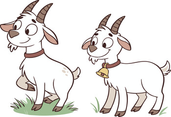 Cartoon Goat vector design, Goat logo and icon design, Goat on grass illustration vector design