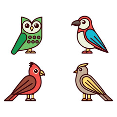 Fototapeta premium Four cartoon birds isolated on white background