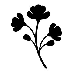 Silhouette of a Flower Sprig with Three Blossoms and Two Flower Buds