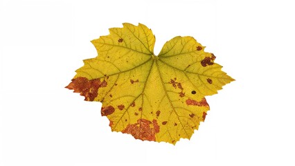 Fototapeta premium White Background Featuring a Grape Leaf with Illness