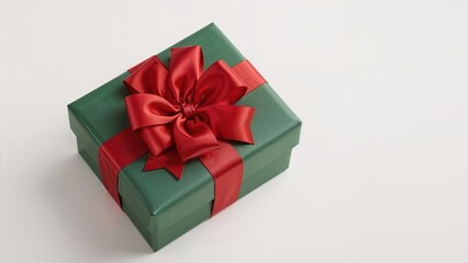 Obraz premium Gift box adorned with a red bow and ribbon in green