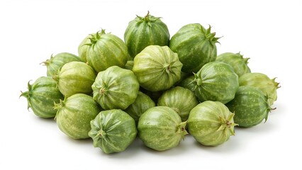 Fototapeta premium Collection of fresh bitter melon sprouts isolated on a white surface with clipping path.