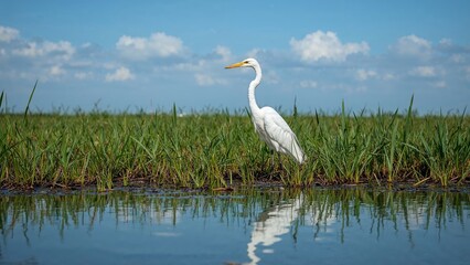 Obraz premium Majestic Egret Standing in Marshlands
