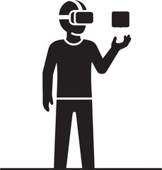 Person wearing VR headset interacting with a virtual object