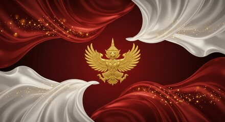 Golden Garuda and Elegant Silk Background