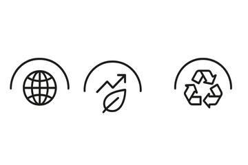 Environmental sustainability icons showcasing global awareness, growth, and recycling in a minimalist style