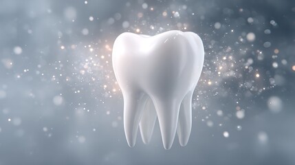 Tooth Floating with Sparkling Particles for Healthcare Concept