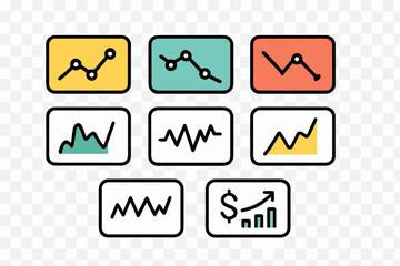 Various trend graphs and charts illustrating data analysis and market fluctuations in a simple, colorful design