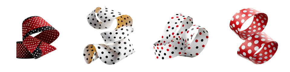 Collection of Polka Dot Ribbons in Red, White, and Black Isolated on White